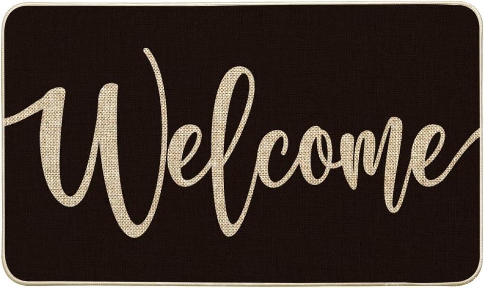 Artoid Mode Black Welcome Doormat, Home Decor Low-Profile Switch Rug Door Mat Floor Mat for Front Door Indoor Outdoor 17x29 Inch