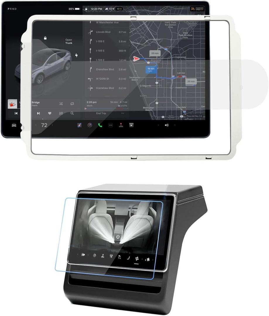 For Tesla Model 3 Highland 2024-2026 & Model Y Juniper 2025 Screen Protector [No Glare & Anti-Fingerprint] Tempered Glass with Auto-Align Touchscreen Accessories Front & Rear (Matte)