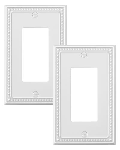 TREEWELL 2-Pack Decorator Outlet Cover Plate, Decorative Switch Plates and Outlet Covers, Pure White Metal Wall Plates for Electrical Outlets, Receptacle, GFCI Outlet, Dimmer Switch