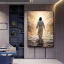 Abstract Jesus Walking on Water Canvas Wall Art Christian Bible Stories Spiritual Wall Decor Pictures Divine Light Modern Religious Poster Prints Artwork for Living Room Bedroom Church Prayer Room (16''Lx12''W)