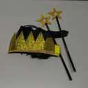 Itscolofy Gold Star Wand and Crown & Tie, Gold Crowns Hats Angel Princess Fairy Costume for Wedding Party Cosplay Couples Halloween Dress Up Accessories