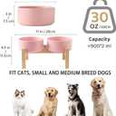 Raised Ceramic Dog Bowl Set - Elevated Dog Bowls with Non Slip Bamboo Stand, Food and Water Bowl Set for Small and Medium Breed Dogs, Pet Bowls, Weighted Dogs Dishes (6'', 2 * 30OZ, Pink)
