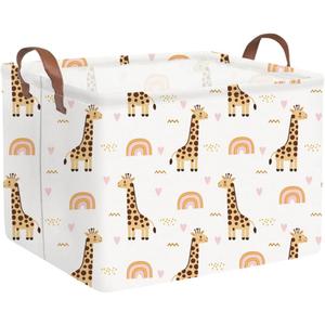 FXOLCSHE Rectangular Giraffe Basket,Waterproof foldable nursery laundry basket,Baby Storage Basket,Kids Toys Bin,Baby Gift Baskets for Bedroom(Giraffes)