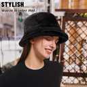 HONGTEYA Winter Bucket Hat Fluffy Faux Fur Fisherman Cap for Women Men Solid Color Style (Black)