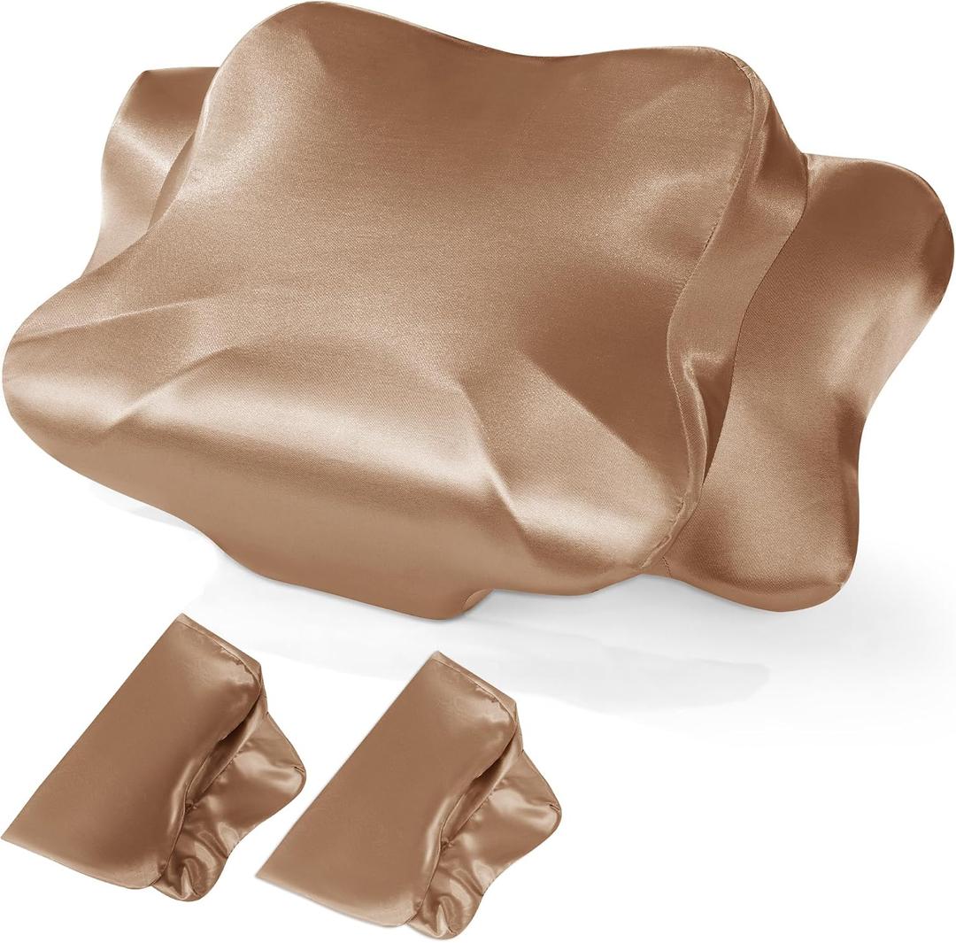 BALAPET 2 Pack Satin Cervical Pillowcase, Smooth & Soft Pillow Case Cover,Ergonomic Pillowcase with Zipper,Cover Only(Champagne)