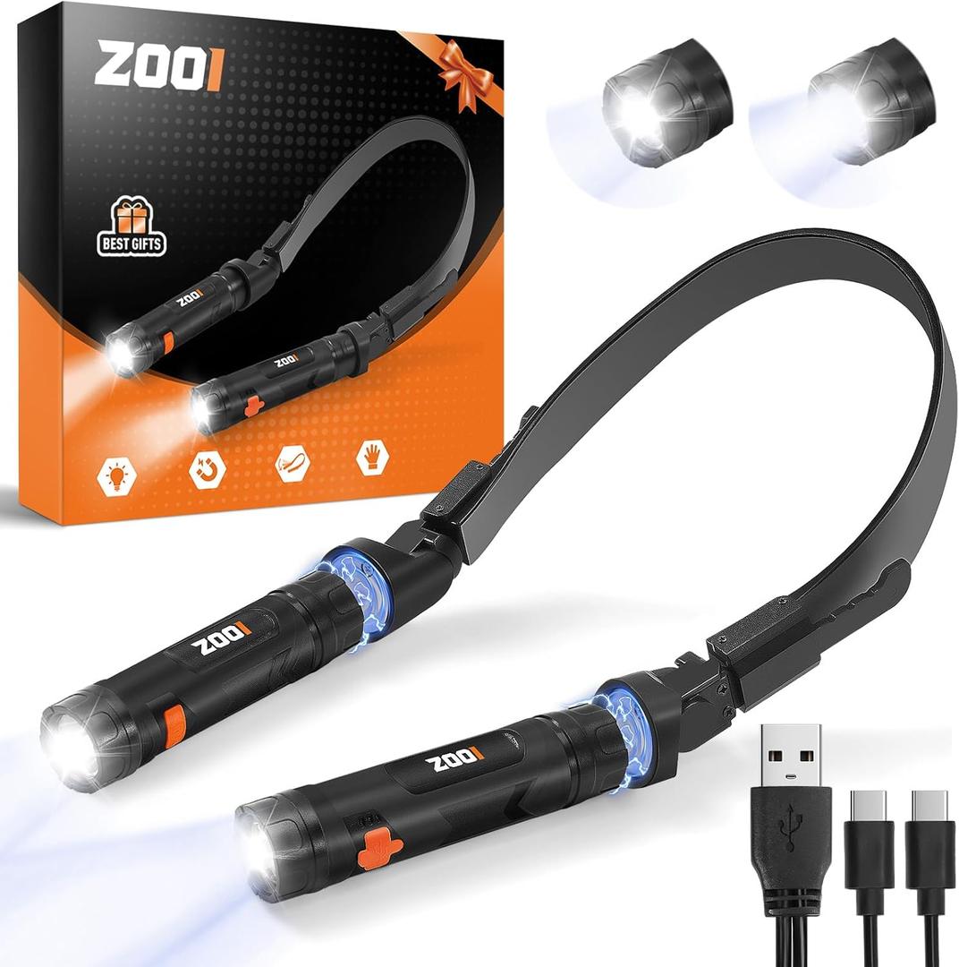 ZOOI Neck Light, Gifts for Men, Neck Flashlight Lamp, Dad Gifts for Him Boyfriend Husband, Fathers Day Mens Gifts for Dad, Gift for Men Who Have Everything, Cool Gadgets Stuff for Camping, Fishing (Black)