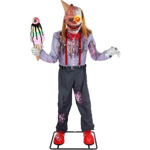 Haunted Hill Farm 6.5-Ft Animatronic I Scream Clown by Tekky, Halloween Animatronic, Creepy Party Decor, Indoor & Covered Outdoor Spooky Party Decoration Motion-Activated Lights & Sound, LifeSize