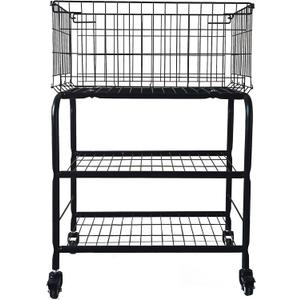 Rolling Laundry Basket on Wheels,3 Tiers- Garment Storage Cart,Easy Moved Basket for Organizer,Black Metal Basket with Wheels, Garment Metal Rack for Clothes Wash,30" Height (Black)