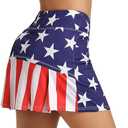 Ibeauti Womens Back Pleated Athletic Tennis Skorts Golf Skirts with 3 Pockets Mesh Shorts for Running Active Workout (Small, Usa Flag)
