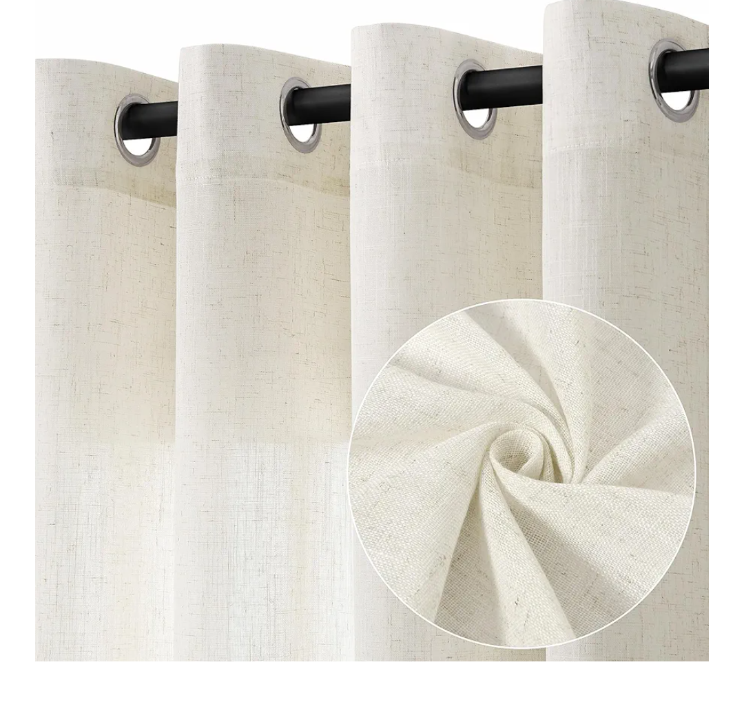 Natural Cream Linen Curtains 84 Inch Length 2 Panels for Living Room Bedroom, Light Filtering Sheer Curtains 84 Inches, Modern Farmhouse Grommet Semi Sheer Soft Privacy Drapes