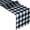 Senneny Buffalo Check Table Runner Cotton Black and White Plaid Classic Stylish Design for Family Dinner Christmas Holiday Birthday Party Table Home Decoration (White and Black, 14 x 108 Inch)