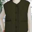 Womens Fall Reversible Vests Casual Button Down Sleeveless Sherpa Vest Fleece Padded Gilet Outerwear Jacket Coat (Green, L)