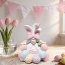 Hodao Easter Gnome Figurine, Resin Bunny Hat Gnome with Pastel Eggs & Bird, Hand-Painted Spring Tabletop Decor for Home, Shelf, Mantel, Tiered Tray, Easter Gift