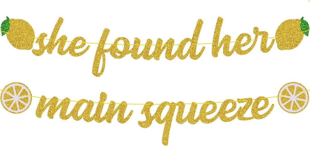 OKUSUN She Found Her Main Squeeze Banner for Lemon Citrus Lemon Theme Bridal Shower Bride to Be Wedding Engagement Bachelorette Party Supplies
