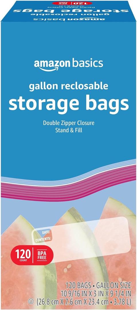 Amazon Basics Reclosable Gallon Food Storage Bags, BPA Free, 120 Count