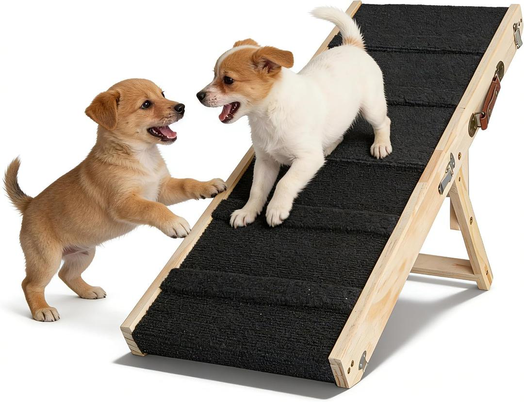 Wooden Pet Ramp for Bed, Foldable Dog Ramp with Removable Side Rails, Lightweight Ramp for Dogs for Large Dogs Senior Cats, Supports up to 50 lbs for Easy Access to Bed or Car (Trumpet)