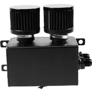Universal Aluminum 10AN 1.2L Twin Baffle Dual Filter Engine Oil Catch Can Tank With 2 Air Filters Oil Catch Reservoir Tank Can Breather Kit Black