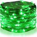Twinkle Star 33FT 100 LED Silver Wire String Lights, St Patricks Day Fairy Lights Battery Operated LED String Lights for Christmas Wedding Party Home Holiday Decoration, Green