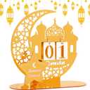 DPKOW Golden Ramadan Advent Calendar Gifts Ramadan Decorations for Home, Acrylic Crescent Mosque Countdown Calendar with Number Plates for Islamic Muslim Party Table Decor Moon Tabletop Decorations