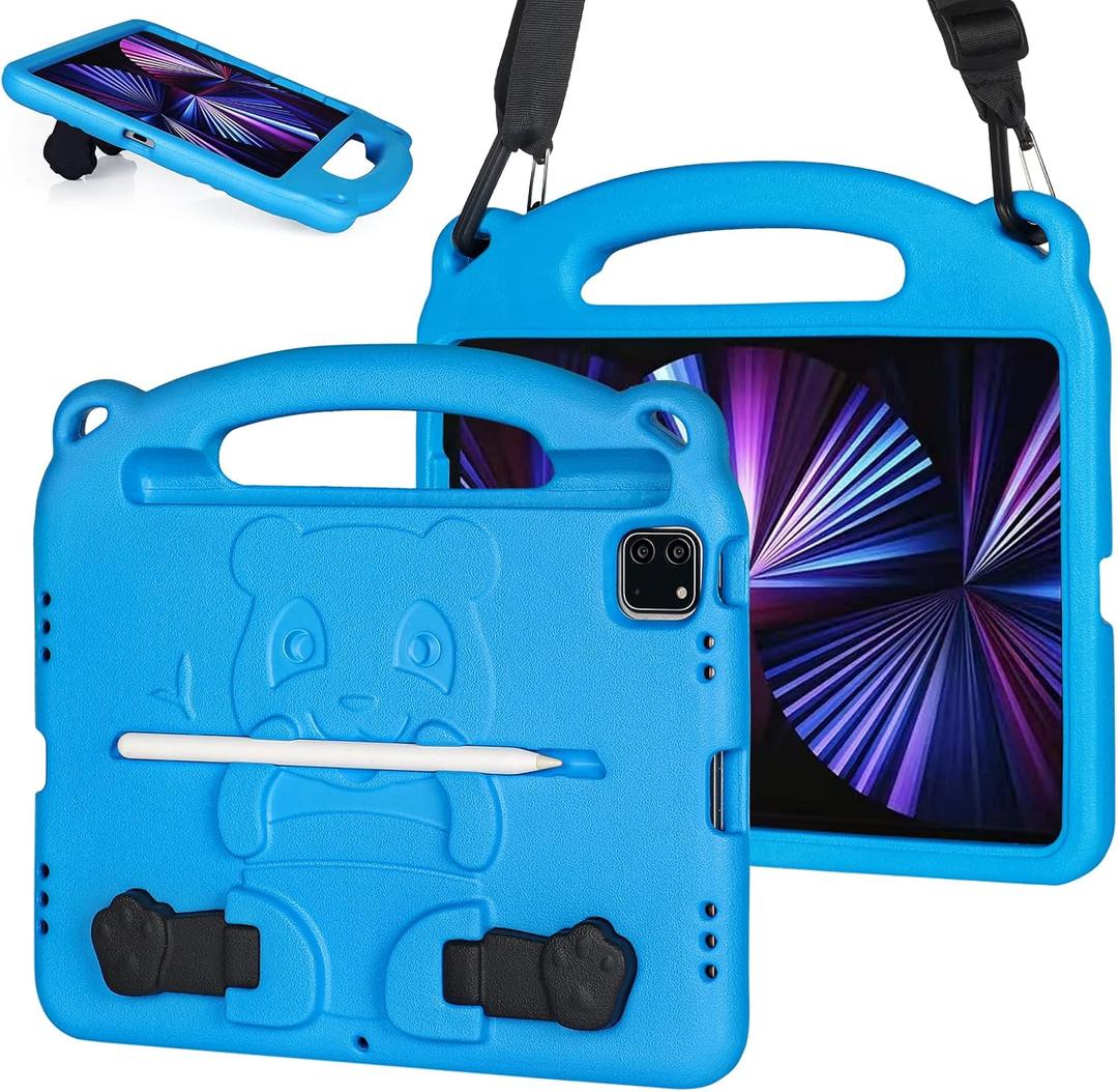 FIREVASE Kids Case for iPad Air 4th/5th Generation 10.9 Inch 2020/2022 & iPad Pro 11 Inch 2022/2021/2020/2018, Durable Shockproof iPad Air 5/4 Case, iPad Pro 11 Case with Shoulder Strap (Blue)