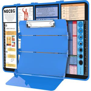 Nursing Clipboard Foldable-4 Layers Aluminum Nurse Foldable Clipboard Nursing Medical Edition Cheat Sheets, Pocket Size Pen Clip for Nurses Students School and Doctors- Blue
