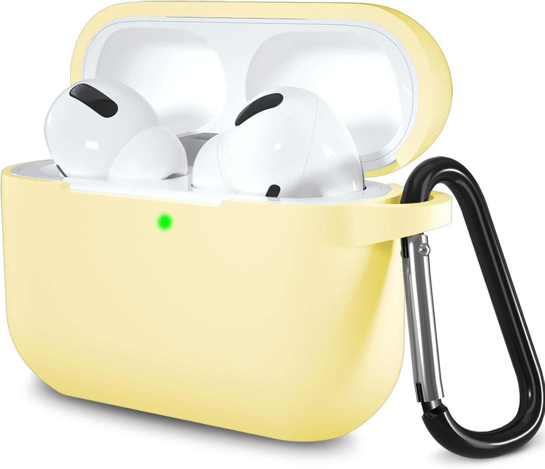 Lerobo Compatible with AirPod Pro 2 Case,Shockproof Silicone Protective Case Skin Cover for Airpods Pro Charging Case with Carabiner Front LED Visible,Cream Yellow