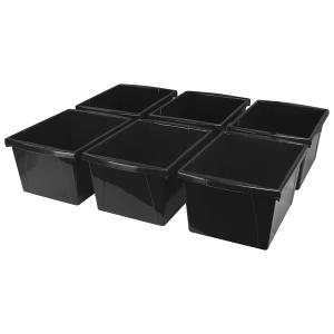 Storex Small Storage Bins, 13.625 x 11.25 x 7.87 Inches, Black, Case of 6 (61466U06C)