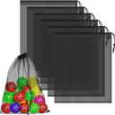 6 Pcs Mesh Bags Drawstring, 14x17 Inch with Lock, Multipurpose Storage Bags for Gym, Balls, Beach, Laundry (Black)