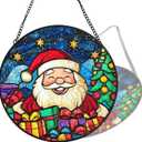 Stained Glass Window Hanging Decortions, Handmade Double-Sided 7.87''Hanging Wall Art Ornament, Birthday Gift for Mom Women Wife, Housewarming Gift(Santa)