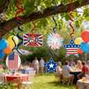 12Pcs 4th of July Hanging Ornaments Independence Day Party Supplies 250 Anniversary Star America Flag Design Tree Ornaments Hanging Swirls Set for Fourth of July Decor with Ropes
