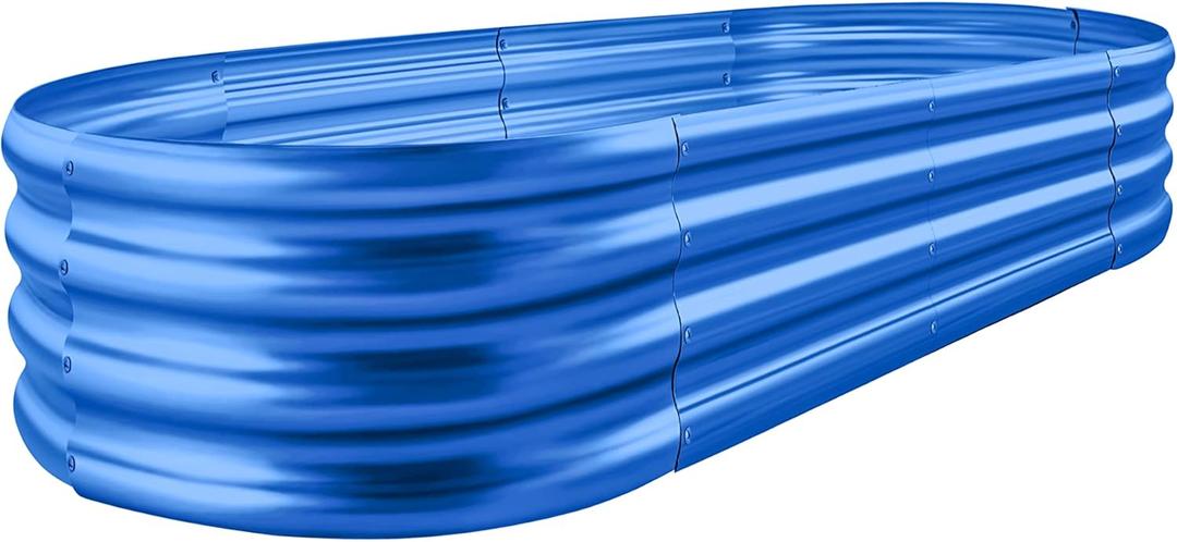 Land Guard Galvanized Raised Garden Bed Kit, Galvanized Planter Raised Garden Boxes Outdoor, Oval Large Metal Raised Garden Beds for Vegetables 4 x 2 x 1ft(1pcs) (Blue)