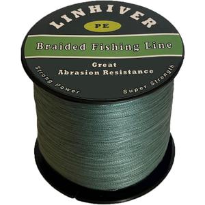 Braided Fishing Line, Strong Power, Great Abrasion Resistance, Thin Diameter, No Stretch, Low Memory and High Sensitivity(164/328/547/1093Yds) 10/15/20/30/40/50/60/70/80/100LB,4/8 Strands (Dark Green)