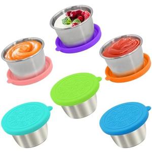 Qukaka 6x2.7 Oz Salad Dressing Container to Go,Handy Leakproof Stainless Steel Meal Prep Containers Reusable,Sauce Containers for Lunch Box, Picnics, Travel, Office and Kitchen Storage