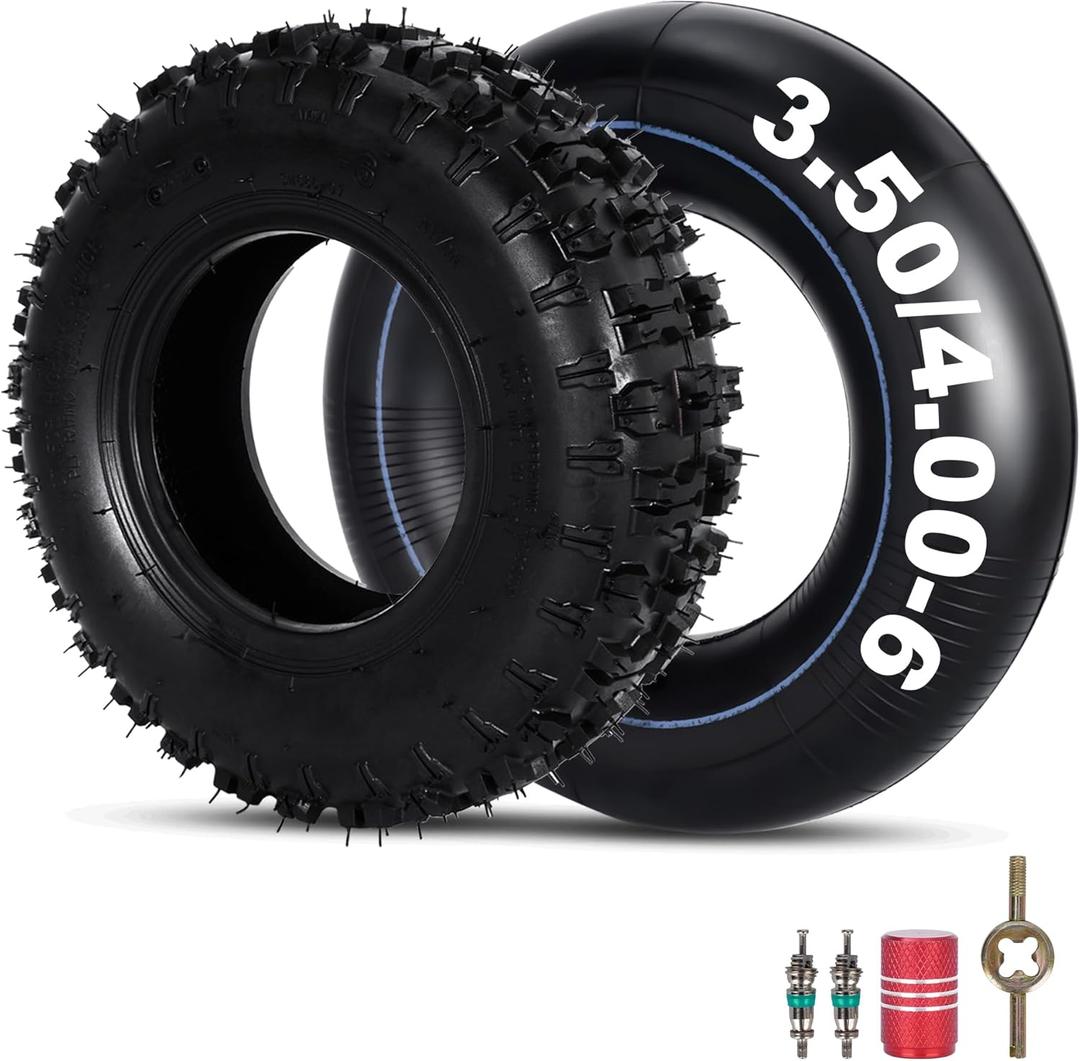 RUTU 4.10-6 Tire Go Kart Wheels and Tires Set 4.10/3.50-6 Tire and Inner Tube for Gorilla Cart Wagon Lawn Mower ATV Quad 4 Wheeler Mini Bike Snow Blower with TR87 Bent Valve Stem Heavy Duty 1 Set