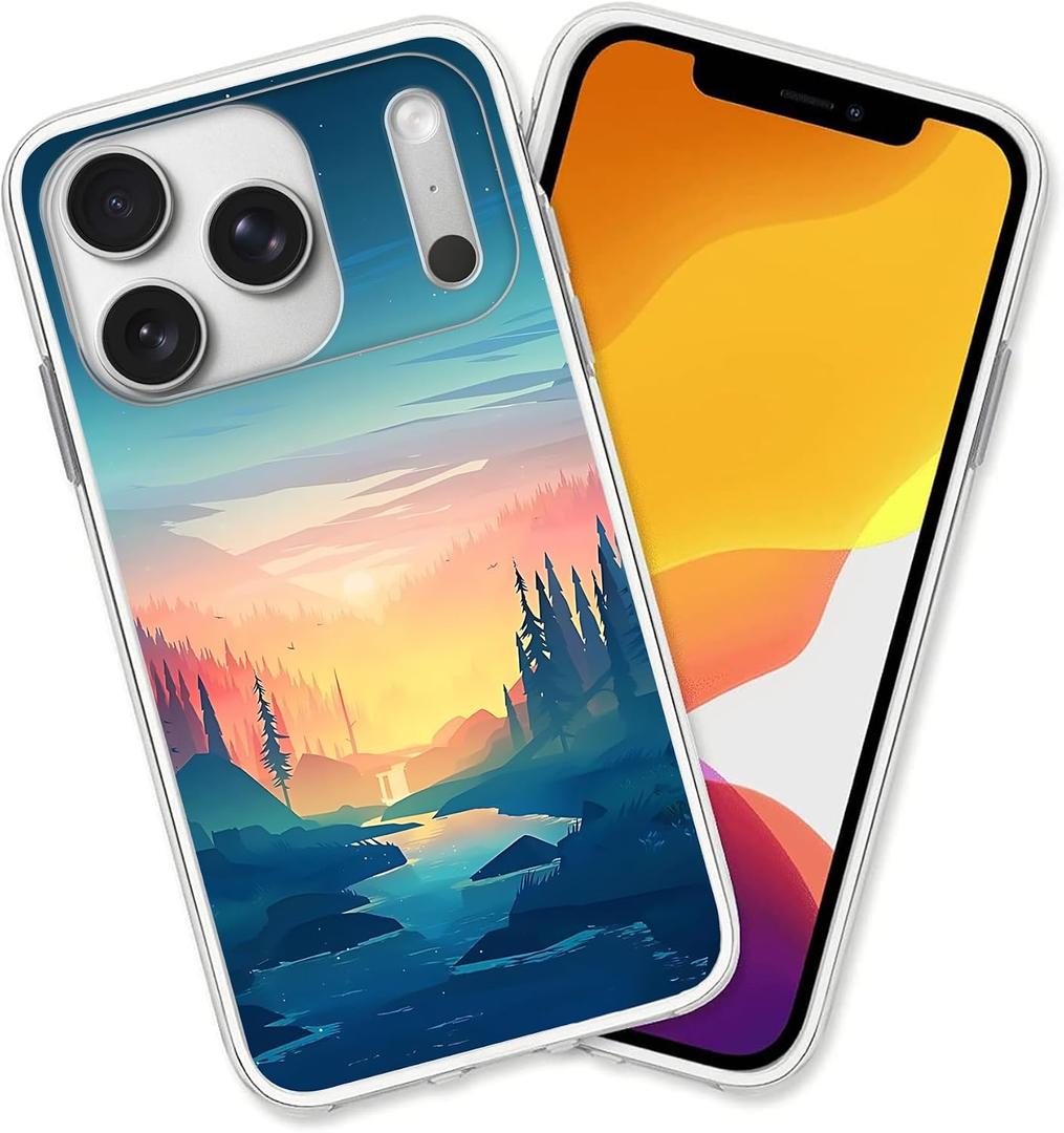 Compatible for iPhone 17 Pro Case, Abstract Mountain Shockproof Protective Clear Cover Case for Women Girls
