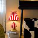Circus-Inspired Table Lamp, Dimmable Large Metal Decorative Bedside Lamp Desk Lamp for Bedroom or Livingroom, Red & White Striped Design Plug