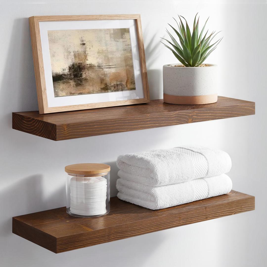 Homeforia Classic Walnut 20 inch Floating Shelf, High End Solid Real Wood Small 20inch Floating Shelves for Wall Mounted, 20in Floating Shelves, Heavy Duty Bracket, 20 X 6.5 X 1.75 inches, Set of 2