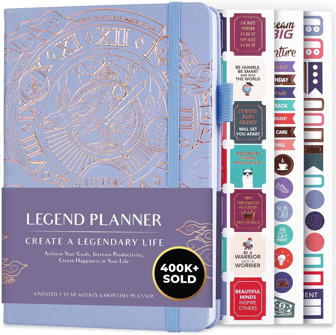 Legend Planner Undated Weekly & Monthly Life Planner to Hit Your Goals & Live Happier, Organizer Notebook & Productivity Journal, A5 (Periwinkle, Gold)