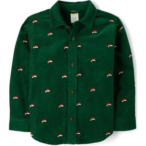 Gymboree Boys and Toddler Long Sleeve Button Up Dress Shirts (18-24 Months, Noble Forest)