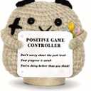 Handmade Positive Game Controller Doll - Emotional Support with an Inspiretional Card Birthday Gifts for Women, Dad, Son Daughter, Knit Funny Toy Christmas Stocking Stuffes Desk Decor for Home