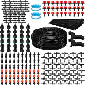 Sasylvia 656 Ft Drip Irrigation Kit 1/4'' Irrigation System Tubing Distribution Hose Greenhouse Garden Watering Misting Drip Kit Automatic Irrigation Equipment for Yard Lawn Patio