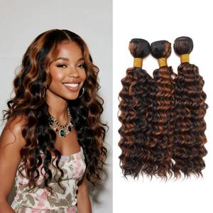 Highlight Deep Human Hair Bundles 8 10 12 Inch Brazilian Remy Virgin 10A Deep 3 Bundles Human Hair Hair Extensions Bundles P1B/30 Highlight