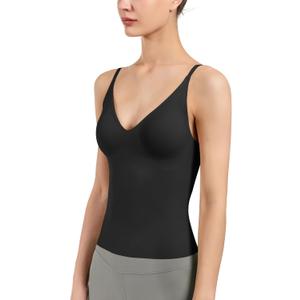 Women's Fit Camisole with Built in Bra - Spaghetti Straps Camis Tank (Large)