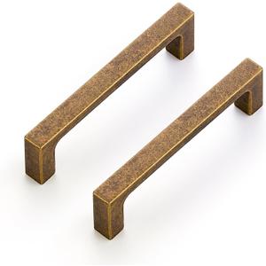 Ravinte 10 Pack Solid 3-1/2 Inch Kitchen Square Cabinet Handles Antique Brass Pulls Drawer Pulls Kitchen Cabinet Hardware Handles