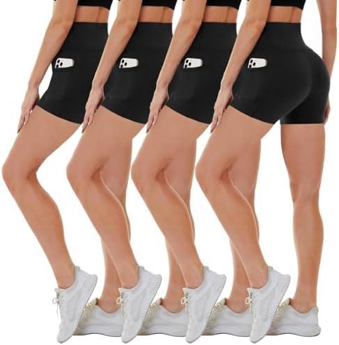 CAMPSNAIL 4 Pack Biker Shorts Women with Pockets – 5"/8" High Waist Tummy Control Workout Gym Yoga Running Compression Shorts S/M