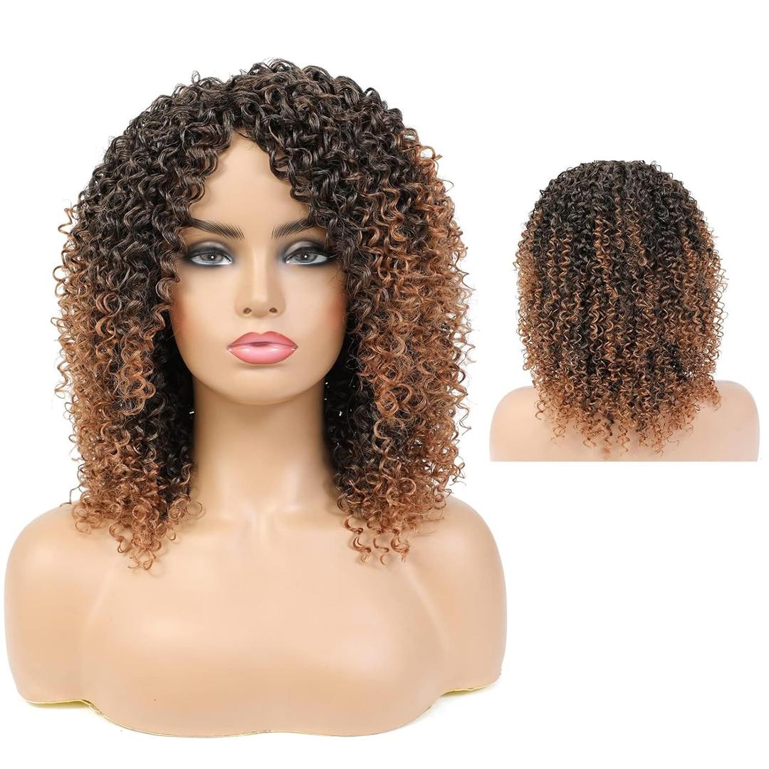 Kinky Curly Wigs with Bangs Short Wigs for Black Women Curly Afro Wigs for Black Women Braided Wigs for Black Women (14 inch) (ZC-T30)