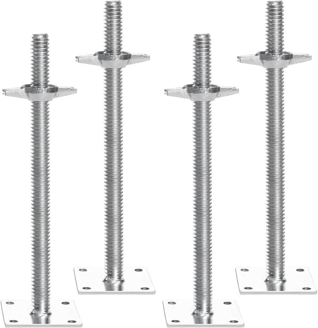 VEVOR 4-Pack Adjustable Leveling Jacks, 18.2 In Adjustable Height & 3307lbs/1500kg Total Load Capacity Scaffold Jacks Feet, Solid Carbon Steel Screw Jacks for Baker-Style Scaffolding Equipment, Silver