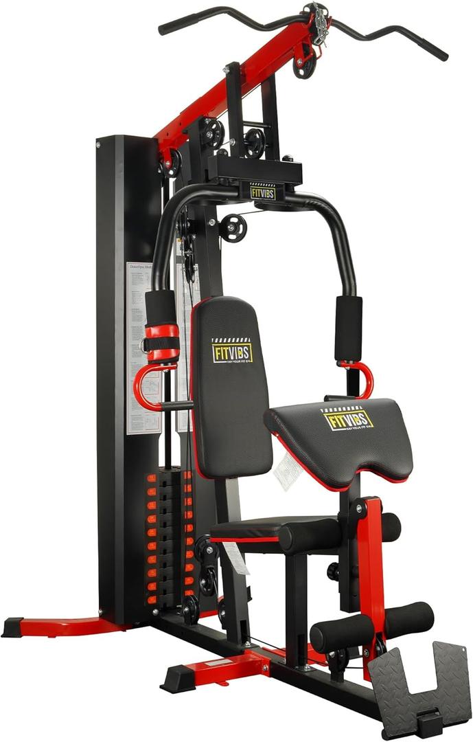 Fitvids Multifunctional Home Gym Equipment with 122.5 lbs Weight Stack - Full Body Workout Weight Machine Black