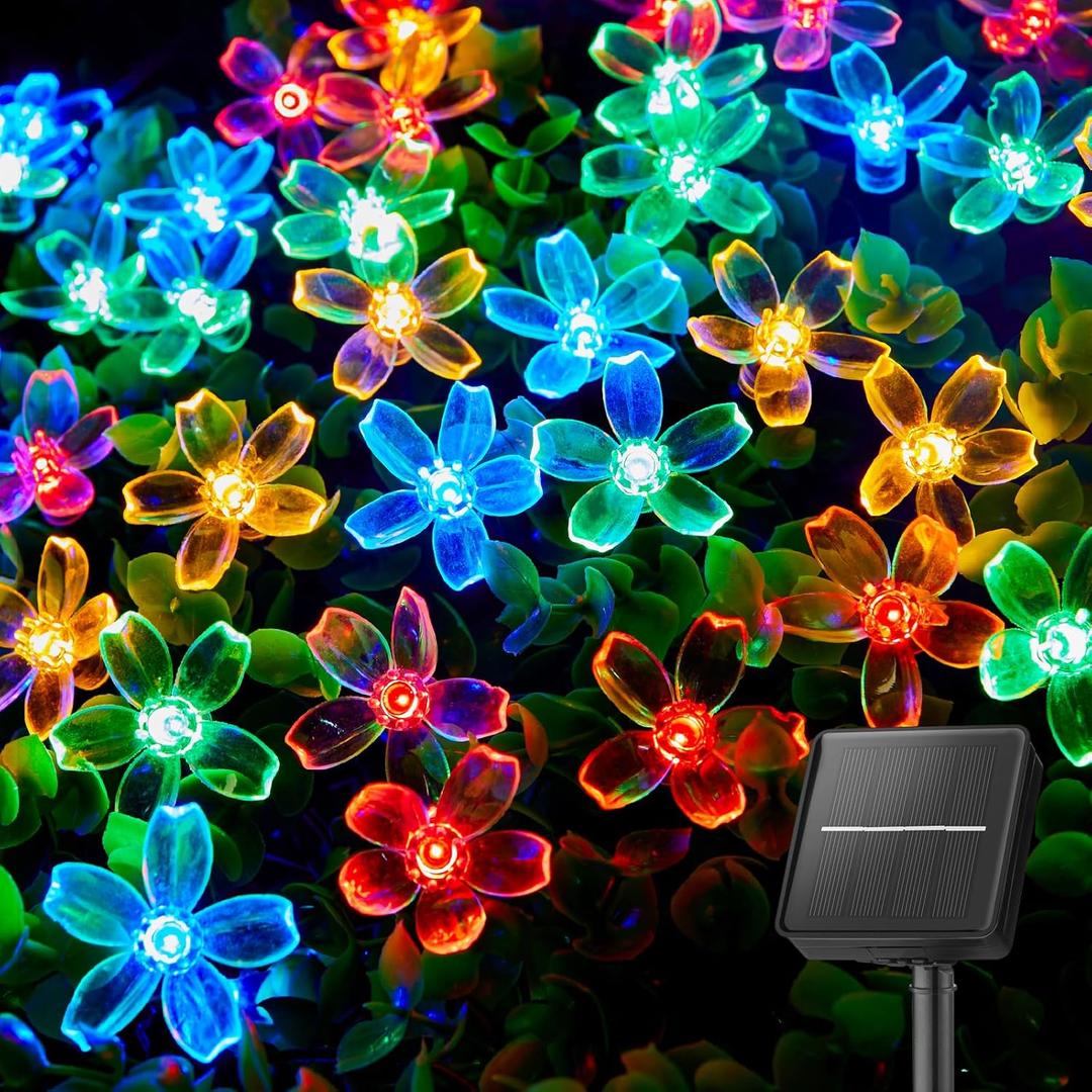 Brightown 60 LED Flower Solar String Lights Outdoor Waterproof Fairy Lights for Garden Yard Fence Patio Christmas Tree Wedding Party Decor, Multicolor (1 Pack)