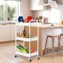 3-Tier Rolling Metal Storage Cart with Wheels, Multi-Functional Organizer for Office, Kitchen, Bathroom, Books Diapers - Easy Assembly (White)